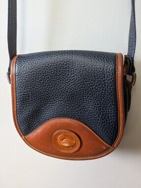 DOONEY & BOURKE Vintage Leather Women Shoulder Or Crossbody Purse navy Blue Tan